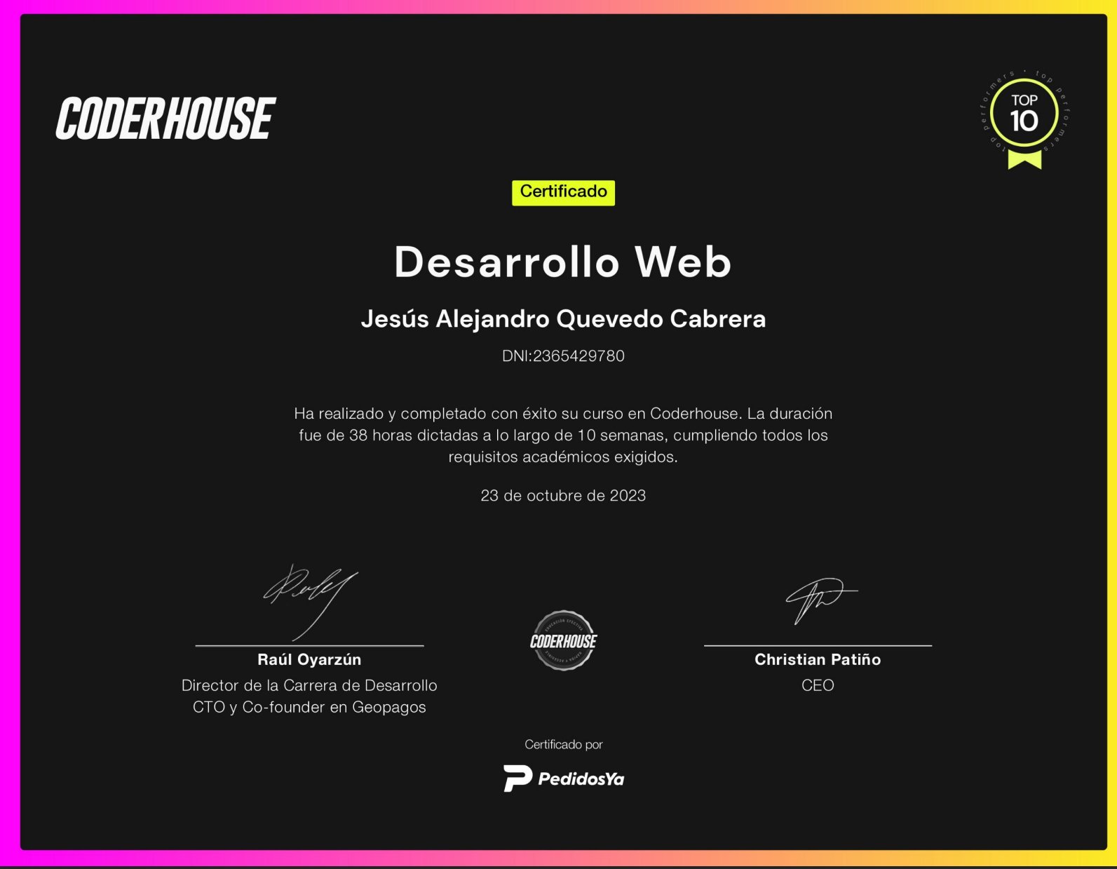 Certificado desarrollo web